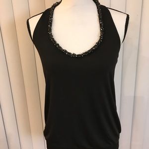 SB Black sleeveless top metal beads front and back design